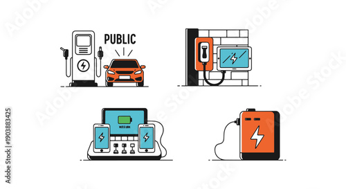 Charging Stations creative color filled design