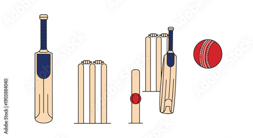 Cricket Bat Stumps filled color trendy design