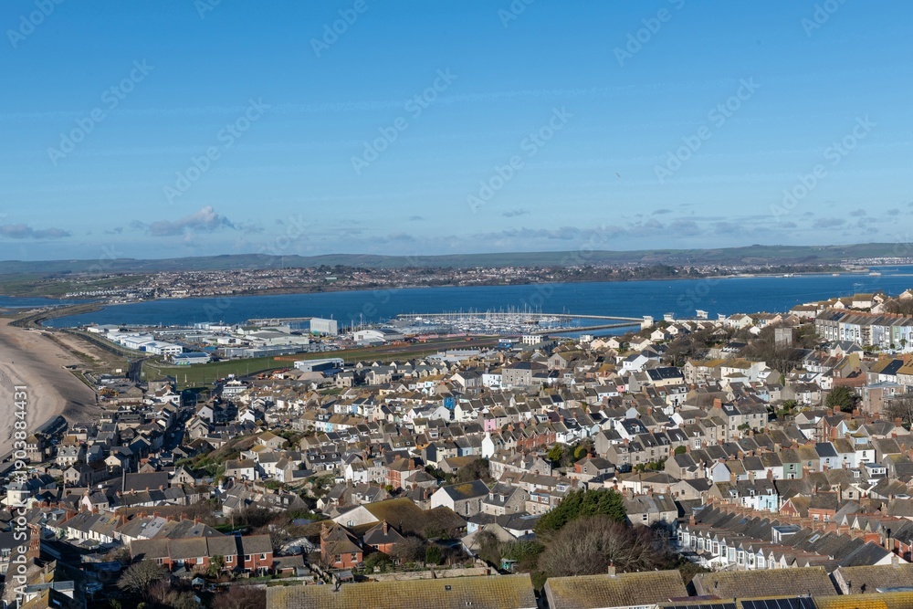 Fototapeta premium View from Portland Heights of Fortuneswell looking towards Weymouth harbour