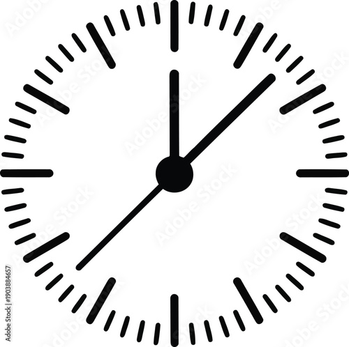 Black and white clock face showing the time of 12:00