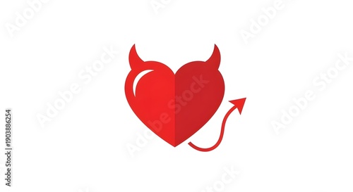 Red heart symbol with devil horns and tail graphic design  