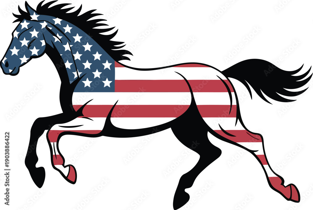 Obraz premium A dynamic illustration of a horse adorned with the vibrant colors of the american flag.