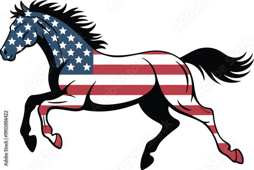 A dynamic illustration of a horse adorned with the vibrant colors of the american flag.