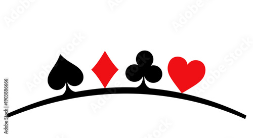 A minimalist vector graphic illustration of four poker suits on a curved line