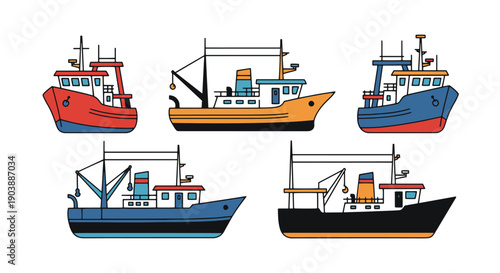 Fishing Trawler Line art illustration