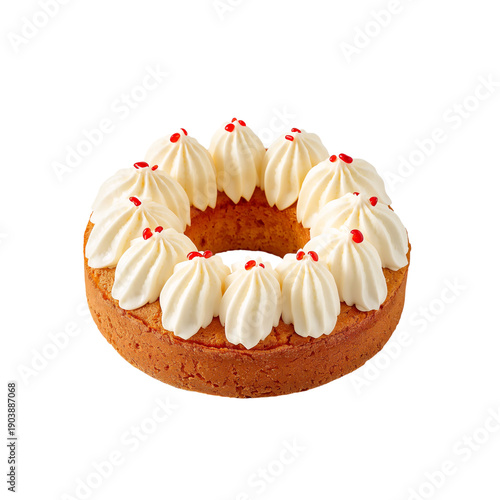 Delicious Cake With Frosting and Decorative Toppings on a Round Golden Tray