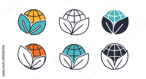 Globe with Leaf Line art color