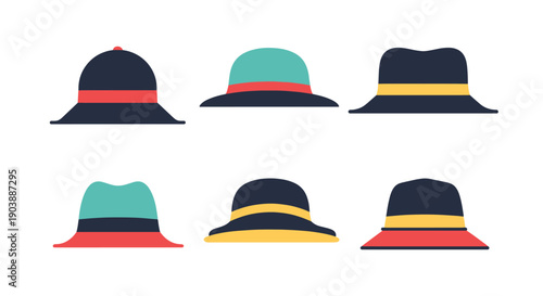 Hats with Brims Line color art clean design