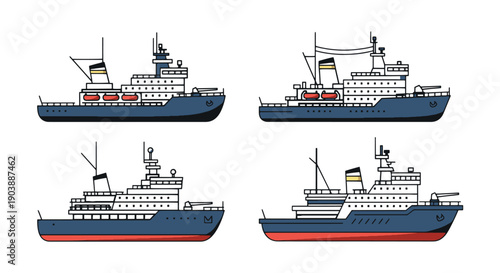 Icebreaker Ship Line color art clean design