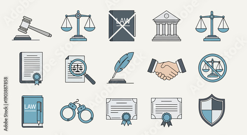 Law and Justice Icons Set.