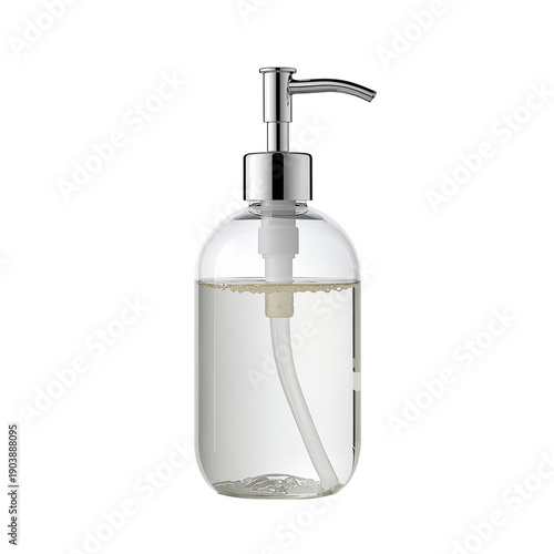 Clear Glass Soap Dispenser With Pump on a White Background for Kitchen or Bat...
