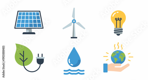 Sustainable Energy Icons Solar Wind Power.