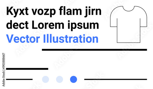 Minimalist design with bold text, shirt outline, horizontal lines, and circular icons. Ideal for web design, e-commerce, branding, marketing, apparel stores digital interfaces simple landing page
