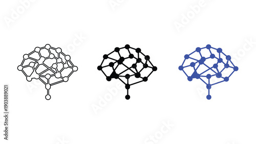 Digital Brain Network and Artificial Intelligence Icon Set: Neural Link, Machine Learning, and Cyber Connectivity Concept