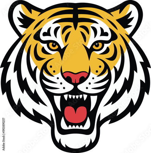 Tableau sur toile A roaring tiger with sharp teeth and intense eyes, symbolizing power and ferocit