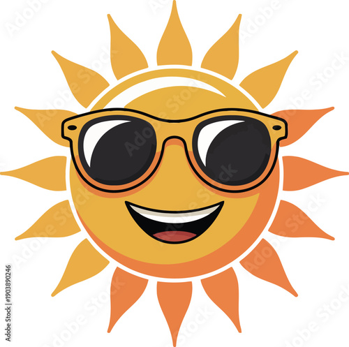 A cheerful sun wearing sunglasses and smiling brightly in a vibrant illustration