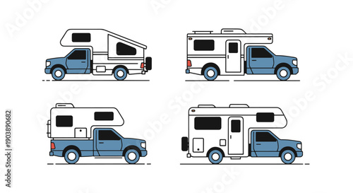 Pickup Camper Line colorful digital illustration