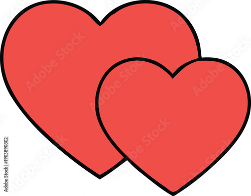 Two red hearts vector illustration isolated on transparent background, Vector