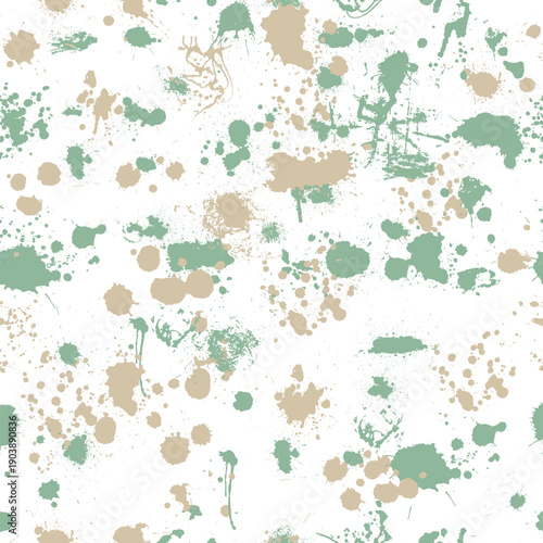 Seamless brown and green blots background . Hand drawn. Not AI, vector illustration.