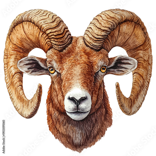 Wild Sheep, refined watercolor illustration with luminous tones and soft layered brushwork, isolated on a white background.