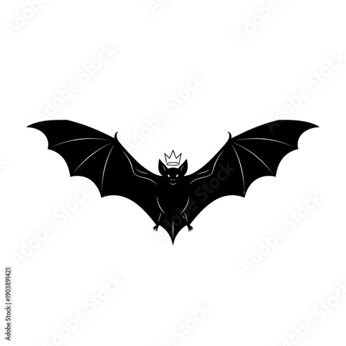 Stunning black bat with crown flies through the night
