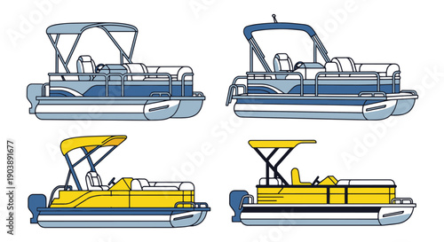 Pontoon Boat Line art colorful