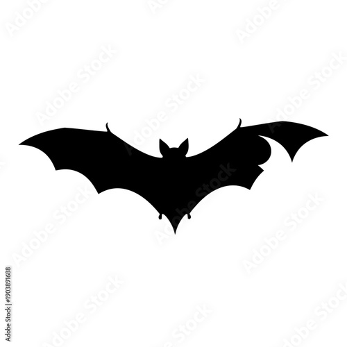Black bat silhouette flying against white background