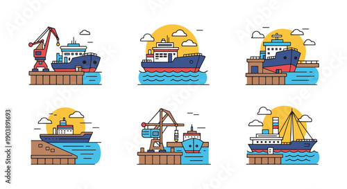 Ports Docks Line color vector minimal style