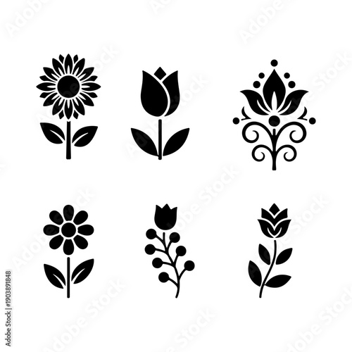 Elegant flower silhouette vector icons to brighten your logos, branding, prints, and creative projects.