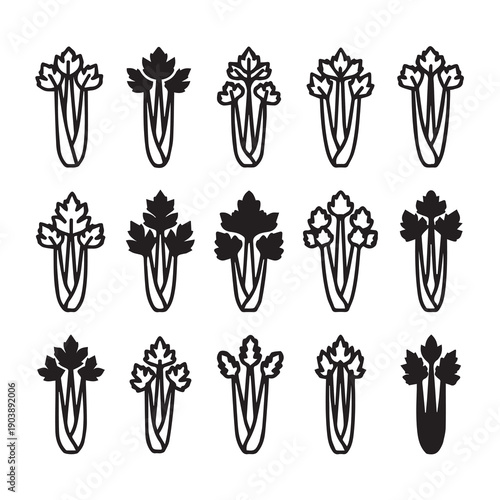 Celery Icon Set: Outline and Silhouette Variations for Healthy Eating Graphics