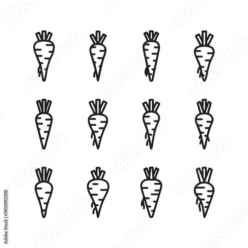 Carrot Icons Set Vegetables Line Art Pattern Food Minimalist Design