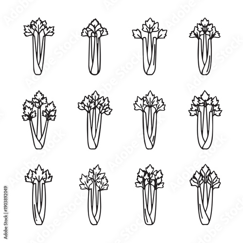 Celery Stalks Pattern Vector Illustration, Simple Outline Drawing of Vegetables