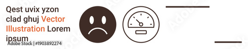 Negative emotions, performance review, dissatisfaction, feedback, evaluation, frustration. Sad face and speedometer gauge with accompanying text. Negative emotions and performance review