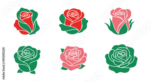 Rose Line art vector color flat style