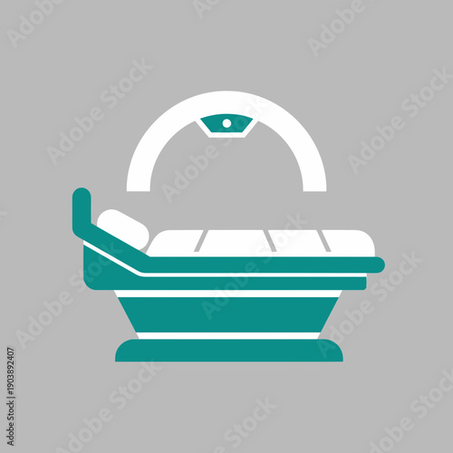 Illustration of a medical CT scanner with a patient lying inside.