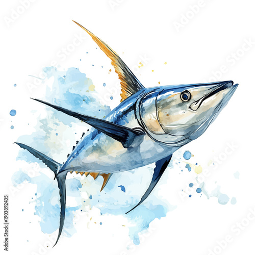 watercolor of Swordfish, vector clipart, isolated on a white background.