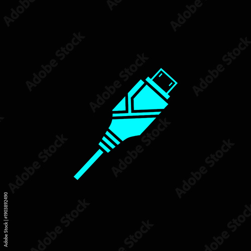 A stylized, glowing blue USB flash drive icon on a black background.