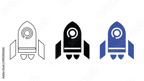 Rocket Ship Launch Icon Set: Business Startup, Project Success, and Speed Innovation Concept