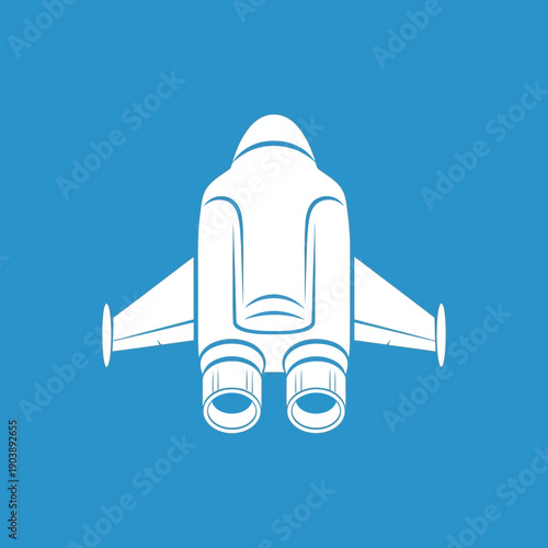 Simple white outline of a jet fighter on a blue background.