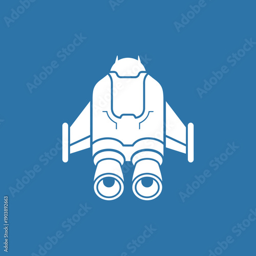 Illustration of a spaceship with twin engines and wings on a blue background.