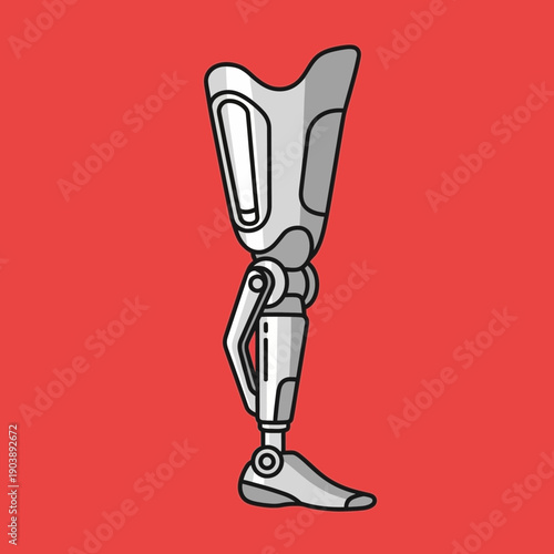 Illustration of a robotic leg with mechanical joints and components.