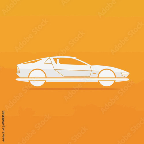 Outline of a futuristic sports car on an orange background.