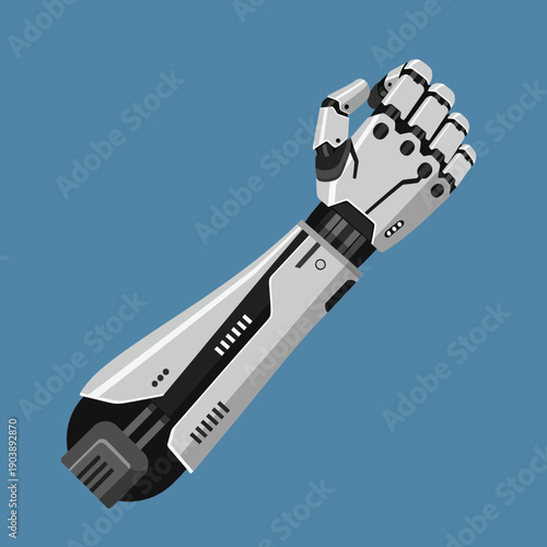 Digital illustration of a robotic arm with a futuristic design.