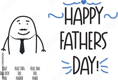 Happy Father’s Day minimalist doodle illustration of a traditional dad wearing a tie