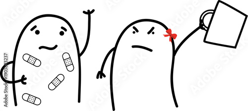 Funny minimalist doodle scene of a woman lightly hitting a man in a playful way