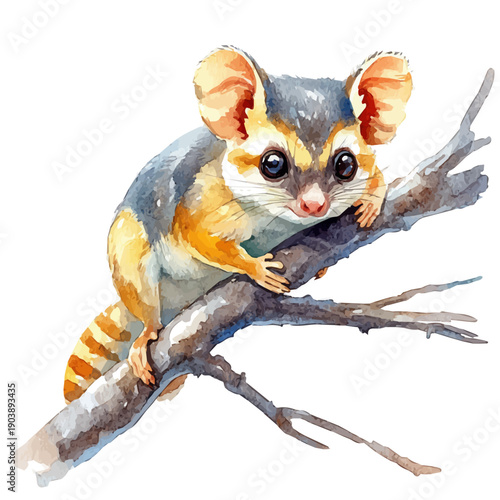 watercolor of Small Marsupial illustration, isolated on a white background.