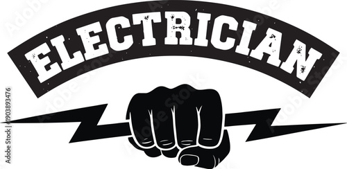 Retro Electrician T-shirt Design with Fist Holding Lightning Bolt