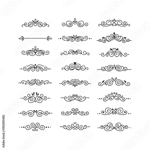 PrintVintage Decorative Ornamental Divider Elements Set in Elegant Line Style