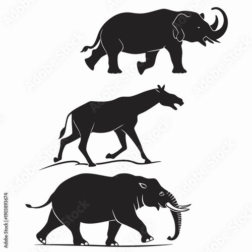 Silhouettes of elephant and horse walking Vector