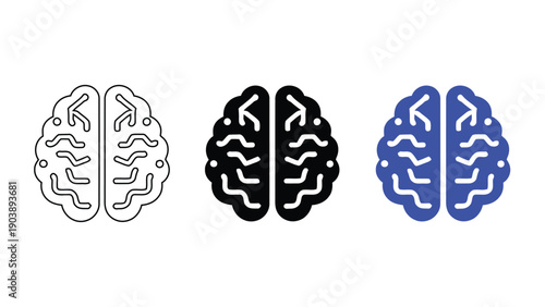 Human Brain and Mental Health Icon Set: Psychology, Neurology, Creative Thinking and Cognitive Science Concept